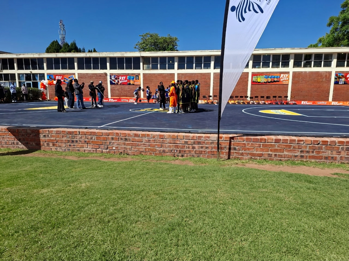 Spectators gathered at the basketball court